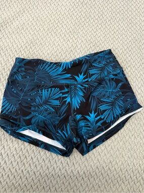 Savage Barbell Blue Tropical Leaf Athletic Shorts